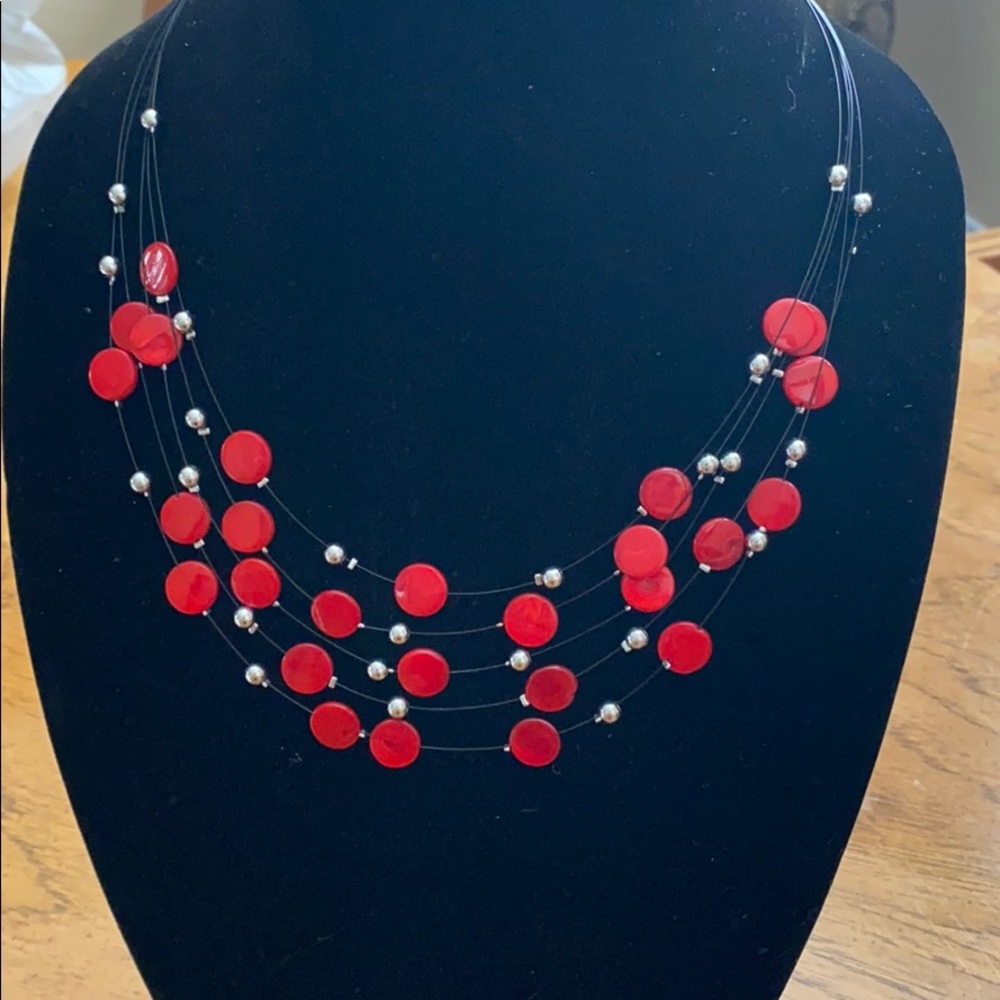 Multi-strand Red and Silver Necklace